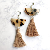 Half Moon Tortoise Shell Acrylic and Leopard Tassel Dangle Earrings